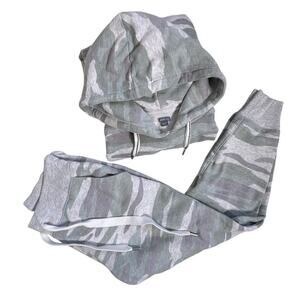Aerie Camo Lounge Set XS Hoodie & Crop Joggers Gray Green